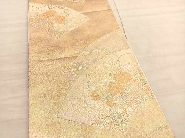 平和屋着物◎六通柄袋帯 唐織 地紙観菊文 金糸 正絹 逸品 BAAV3883hv