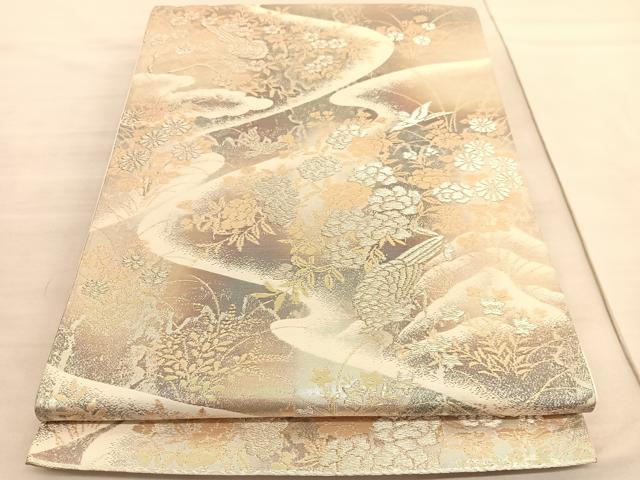 平和屋着物◎六通柄袋帯 京洛錦 花鳥文 二重引箔 金銀糸 正絹 逸品 BAAV3888hv