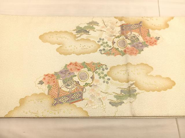 平和屋着物◎太鼓柄袋帯 綴れ 几帳鼓花鳥文 金彩 正絹 逸品 BAAV3902hv