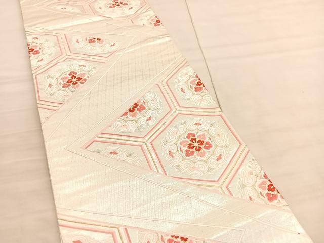 平和屋着物◎六通柄袋帯 唐織 亀甲花文 金銀糸 正絹 逸品 BAAV3952hv