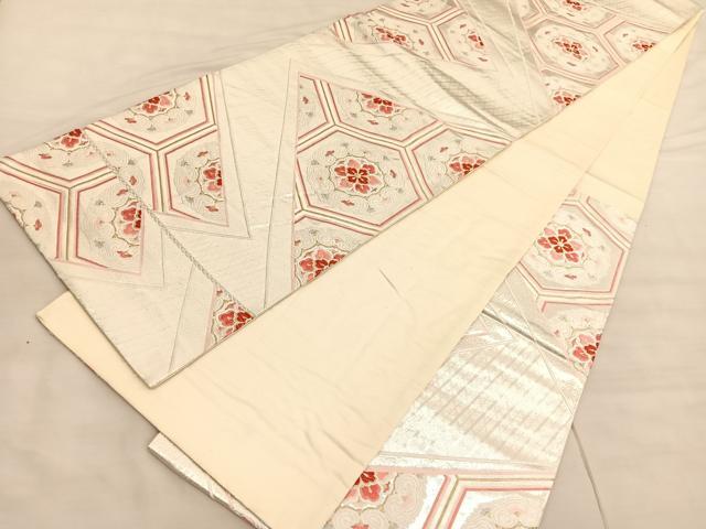 平和屋着物◎六通柄袋帯 唐織 亀甲花文 金銀糸 正絹 逸品 BAAV3952hv