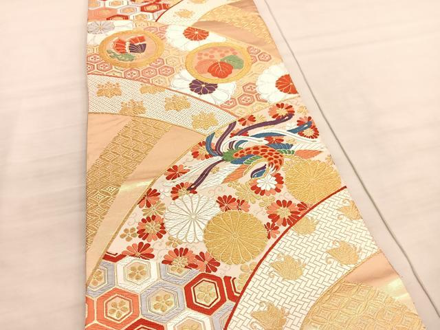 平和屋着物◎六通柄袋帯 唐織 鳳凰有職花文 金銀糸 正絹 逸品 BAAV3957hv