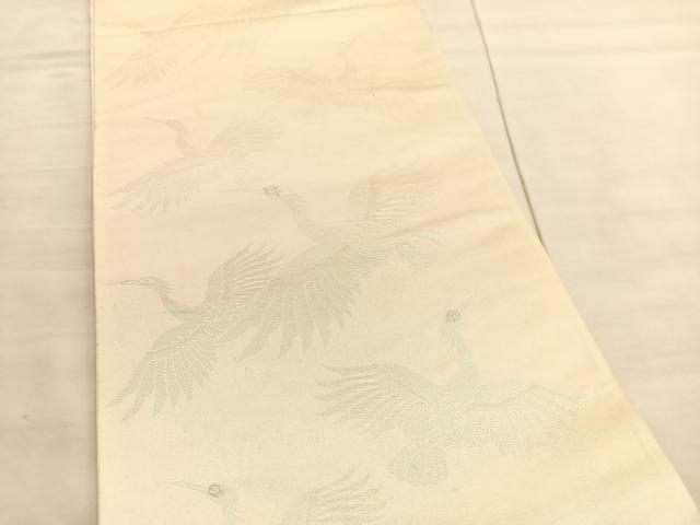平和屋着物◎六通柄袋帯 朱鷺 とき 銀糸 正絹 逸品 BAAV3969hv