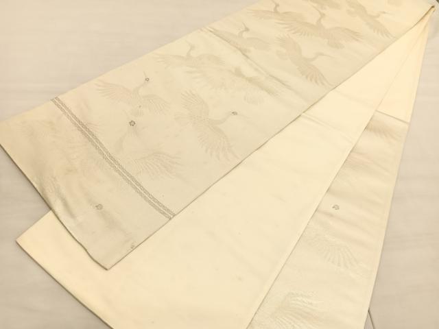 平和屋着物◎六通柄袋帯 朱鷺 とき 銀糸 正絹 逸品 BAAV3969hv