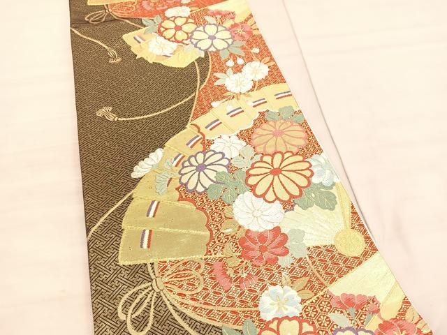 平和屋着物◎佐賀錦 六通柄袋帯 唐織 有職扇面文 金銀糸 正絹 逸品 BAAV3991hv