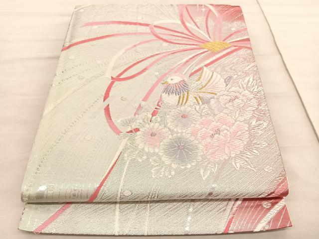 平和屋着物◎六通柄袋帯 唐織 鴛鴦花文 金銀糸 正絹 逸品 BAAV4000hv