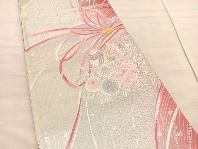 平和屋着物◎六通柄袋帯 唐織 鴛鴦花文 金銀糸 正絹 逸品 BAAV4000hv