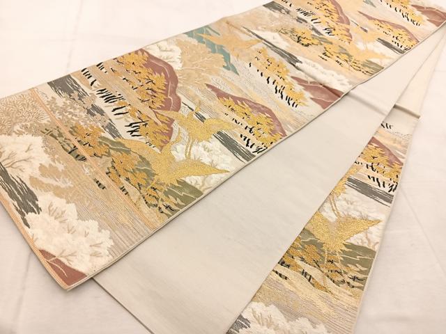 平和屋着物◎六通柄袋帯 飛鶴風景文 金糸 BAAV4138yc