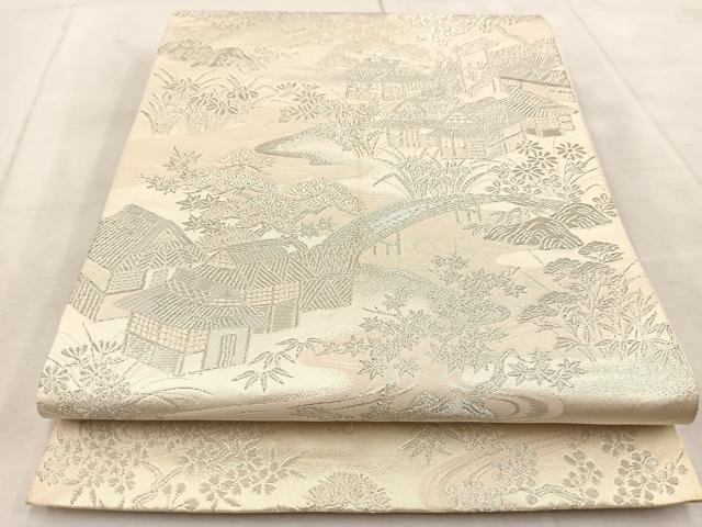 平和屋着物◎六通柄袋帯 御所解文 銀糸 正絹 逸品 BAAV4150yc