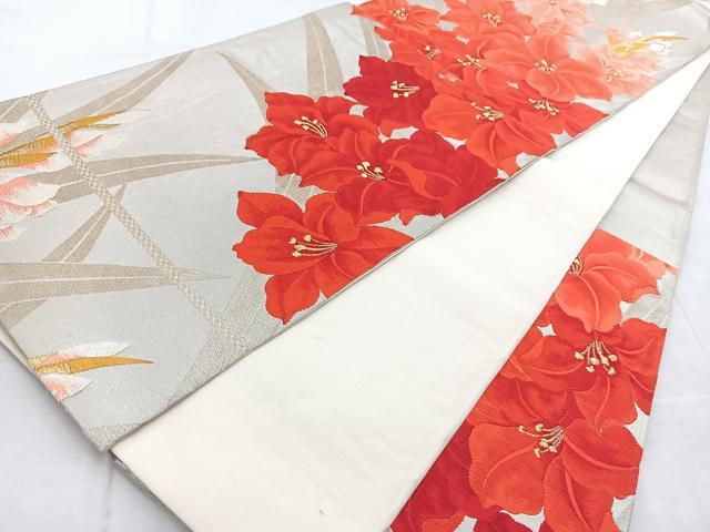 平和屋着物◎六通柄袋帯 唐織 草花文 金銀糸 正絹 逸品 BAAV4213yc
