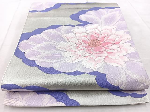 平和屋着物◎六通柄袋帯 唐織 雲取り牡丹文 金糸 正絹 逸品 BAAV4224yc
