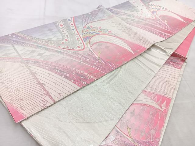 平和屋着物◎両面 六通柄袋帯 唐織 孔雀花文 金銀糸 正絹 逸品 BAAV4226yc