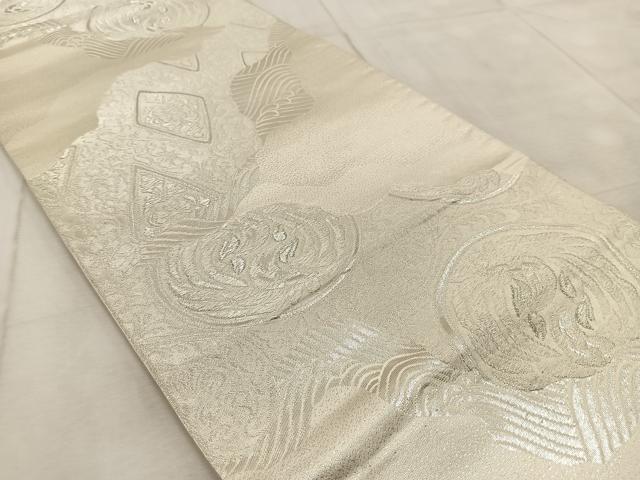 平和屋着物◎六通柄袋帯 道長花鳥文 銀糸 正絹 逸品 BAAV4227yc