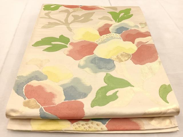 平和屋着物◎六通柄袋帯 草花文 金糸 正絹 逸品 BAAV4239yc