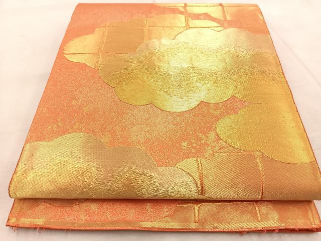 平和屋着物◎六通柄袋帯 雲重ね文 金糸 引箔 正絹 逸品 BAAV4274yc