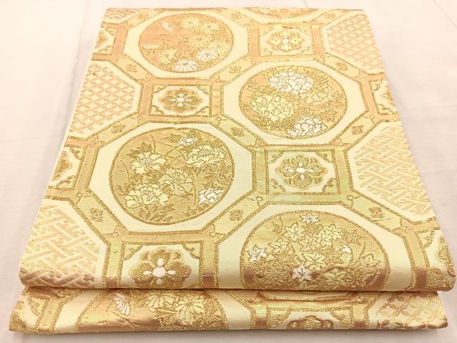 平和屋着物◎六通柄袋帯 唐織 蜀江花丸文 金糸 正絹 逸品 BAAV4293yc