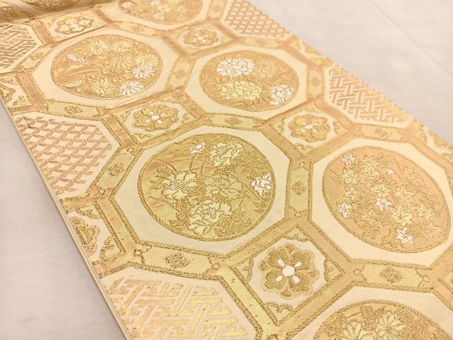 平和屋着物◎六通柄袋帯 唐織 蜀江花丸文 金糸 正絹 逸品 BAAV4293yc