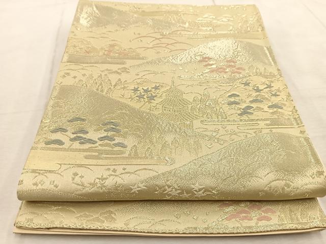 平和屋着物◎六通柄袋帯 唐織 古城風景文 金糸 正絹 逸品 BAAV4302yc