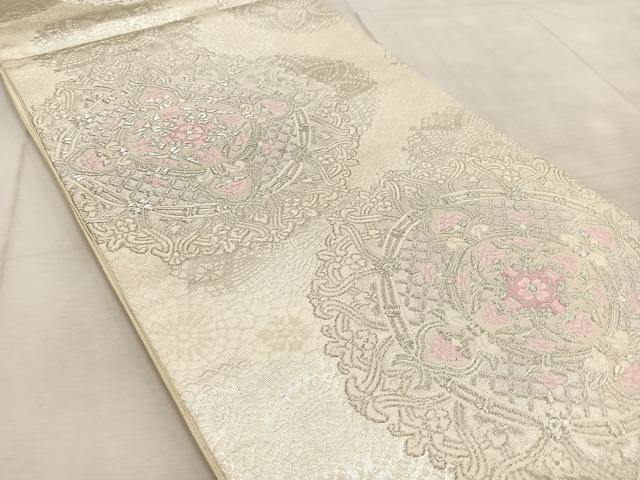 平和屋着物◎六通柄袋帯 唐織 正倉院花文 銀糸 正絹 逸品 BAAV4441yc