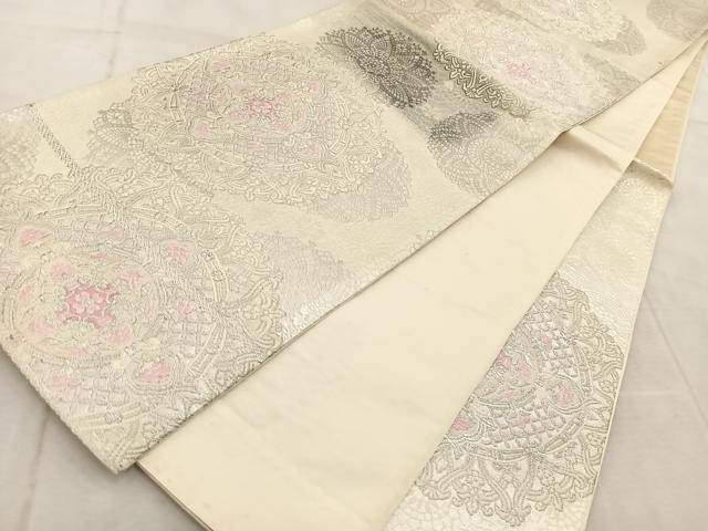平和屋着物◎六通柄袋帯 唐織 正倉院花文 銀糸 正絹 逸品 BAAV4441yc