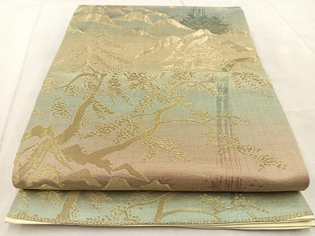 平和屋着物◎六通柄袋帯 流水樹林文 金糸 引箔 正絹 逸品 BAAV4446yc