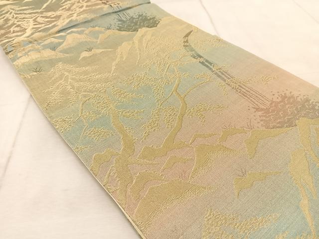 平和屋着物◎六通柄袋帯 流水樹林文 金糸 引箔 正絹 逸品 BAAV4446yc