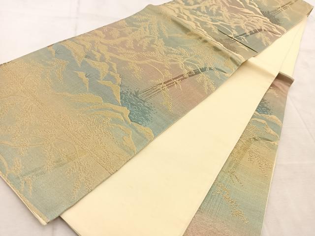 平和屋着物◎六通柄袋帯 流水樹林文 金糸 引箔 正絹 逸品 BAAV4446yc