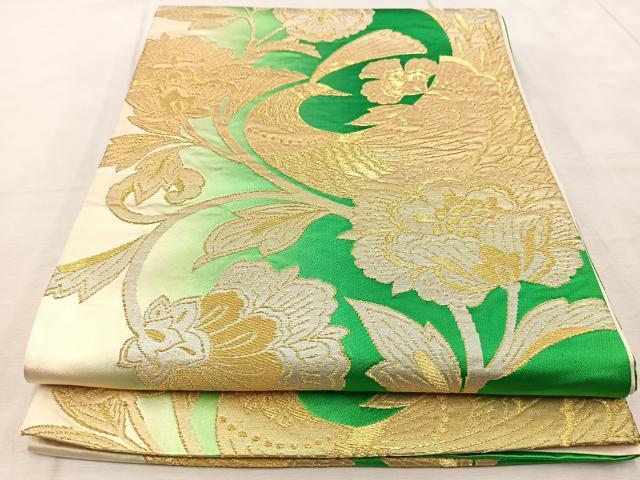 平和屋着物◎六通柄袋帯 孔雀更紗 金銀彩 正絹 逸品 BAAV4489yc