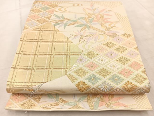 平和屋着物◎六通柄袋帯 唐織 切嵌竹花文 金銀糸 正絹 逸品 BAAV4526yc
