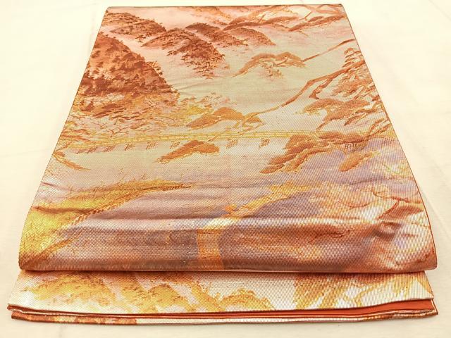 平和屋着物◎六通柄袋帯 人物風景文 金銀糸 引箔 正絹 逸品 BAAV4528yc