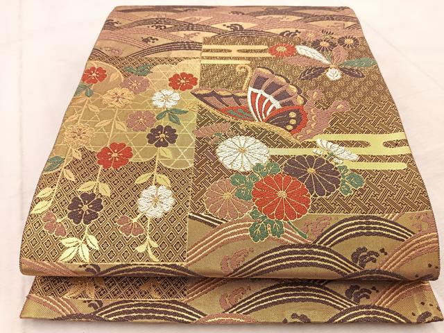 平和屋着物◎佐賀錦 六通柄袋帯 唐織 桃山之楽園 金糸 正絹 逸品 BAAV4538yc