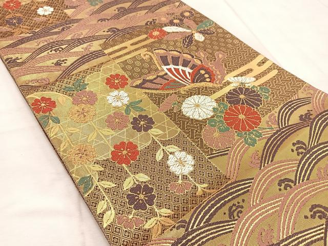 平和屋着物◎佐賀錦 六通柄袋帯 唐織 桃山之楽園 金糸 正絹 逸品 BAAV4538yc