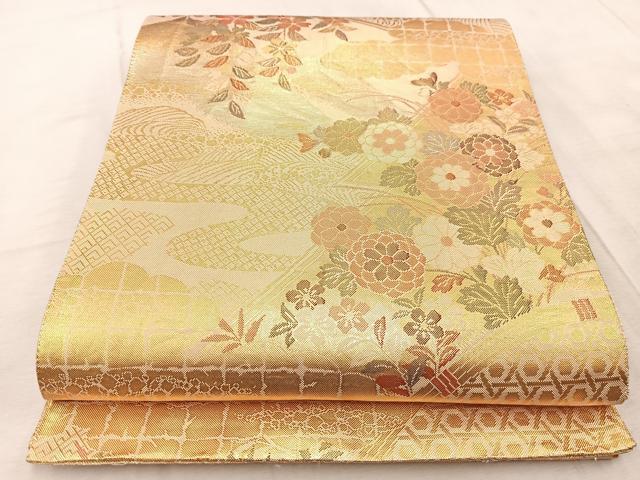 平和屋着物◎佐賀錦 六通柄袋帯 籬花文 金糸 正絹 逸品 BAAV4558yc