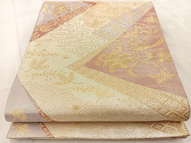 平和屋着物◎佐賀錦 六通柄袋帯 珀鳳 金糸 正絹 逸品 BAAV4559yc