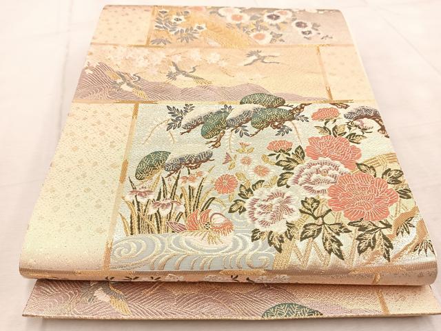 平和屋着物◎六通柄袋帯 唐織 天井蒔絵文 金銀糸 正絹 逸品 BAAV4576yc