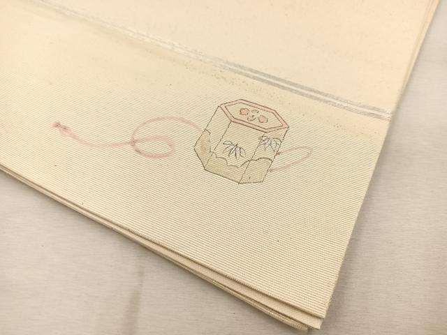 平和屋着物◎太鼓柄袋帯 手描き 螺鈿箔 扇面御所車花文 金銀糸 引箔 正絹 逸品 BAAV4621yc