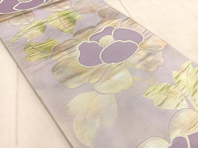 平和屋着物◎六通柄袋帯 牡丹 銀糸 引箔 正絹 逸品 BAAV4659yc