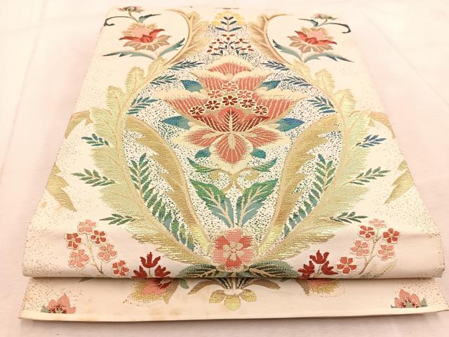 平和屋着物◎六通柄袋帯 唐織 宝相華 金糸 正絹 逸品 BAAV4663yc
