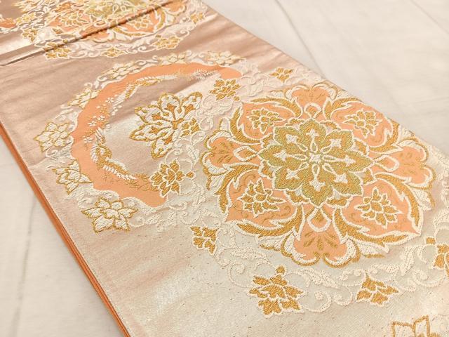 平和屋着物◎六通柄袋帯 正倉院花鳥文 金糸 正絹 逸品 BAAV4681yc