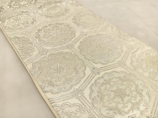 平和屋着物◎六通柄袋帯 亀甲花文 銀糸 正絹 逸品 BAAV4689yc
