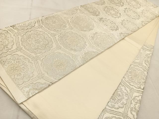 平和屋着物◎六通柄袋帯 亀甲花文 銀糸 正絹 逸品 BAAV4689yc