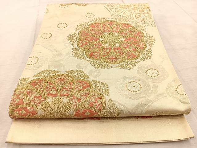 平和屋着物◎六通柄袋帯 こま錦 枝梅文 金糸 正絹 逸品 BAAV4692yc