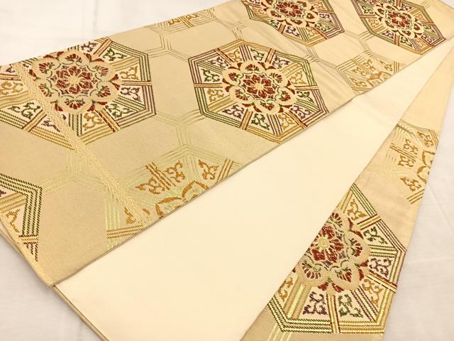 平和屋着物◎六通柄袋帯 亀甲花文 金糸 正絹 逸品 BAAV4711yc