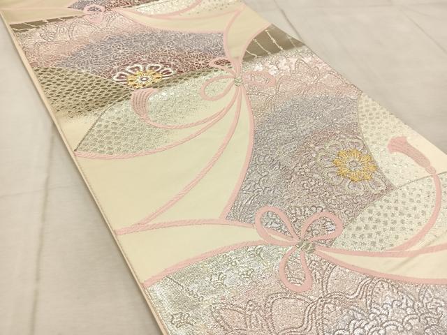 平和屋着物◎六通柄袋帯 唐織 結び紐花文 金銀糸 正絹 逸品 BAAV4732yc