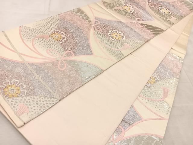 平和屋着物◎六通柄袋帯 唐織 結び紐花文 金銀糸 正絹 逸品 BAAV4732yc