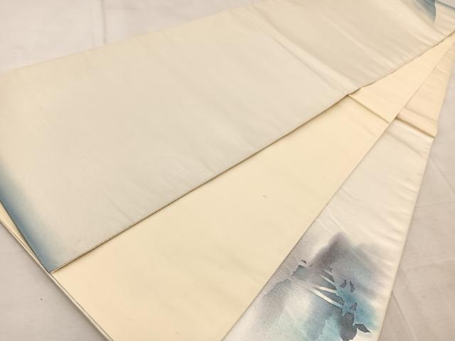 平和屋着物◎太鼓柄袋帯 風景シルエット 銀糸 引箔 正絹 逸品 BAAV4737yc