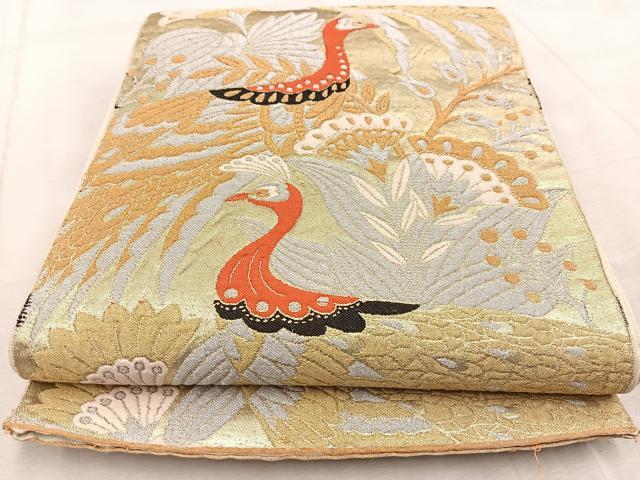 平和屋着物◎六通柄 本袋帯 孔雀更紗 金銀糸 BAAV4749yc