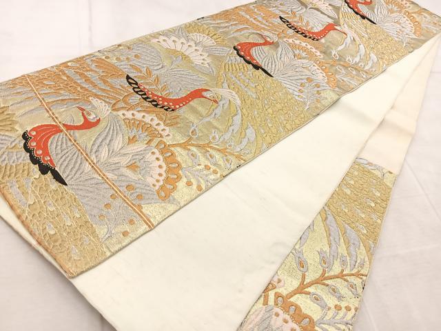 平和屋着物◎六通柄 本袋帯 孔雀更紗 金銀糸 BAAV4749yc