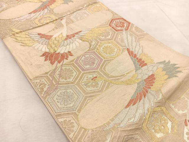 平和屋着物◎六通柄袋帯 唐織 飛鶴亀甲花文 金銀糸 正絹 逸品 BAAV4769yc