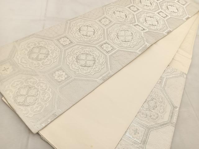 平和屋着物◎六通柄袋帯 唐織 蜀江花文 銀糸 正絹 逸品 BAAV4773yc